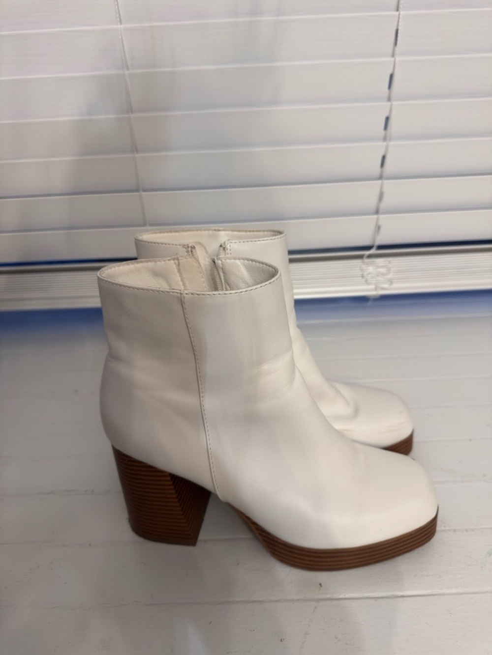 Women's White Platform Ankle Booties with Stacked Heel